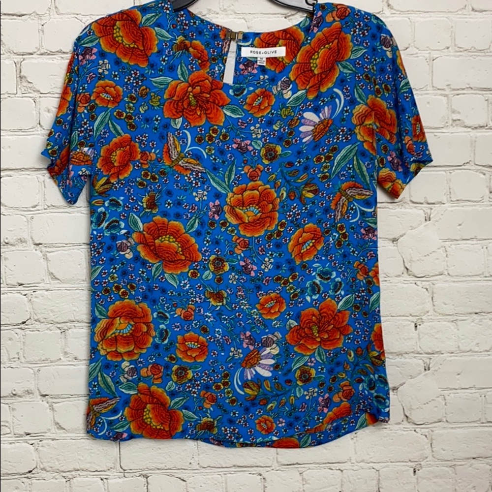 Rose + olive multicolor blouse